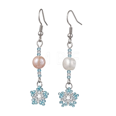 Natural Pearl Dangle Earrings EJEW-MZ00120-02-1