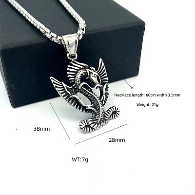 Retro Mythical 304 Stainless Steel Dragon Pendant Necklaces for Men Women XN5499-1