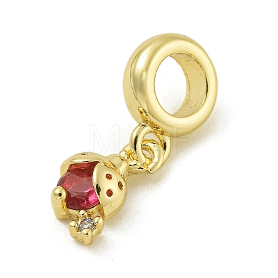 Rack Plating Brass Pave Red Cubic Zirconia Strawberry European Dangle Charms KK-Z067-49G-1