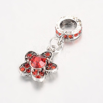Flower Antique Silver Plated Alloy Rhinestone European Dangle Charms MPDL-K013-M-1