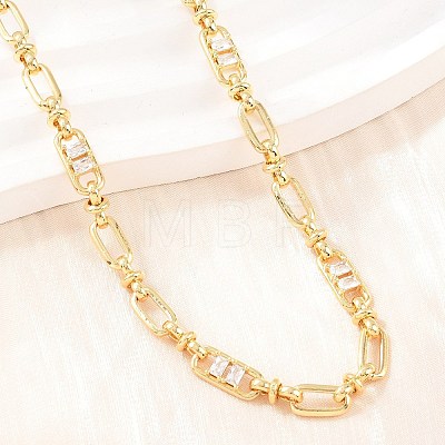 5MM Brass Pave Cubic Zirconia Oval Link Chain Necklaces NJEW-D324-02G-02-1