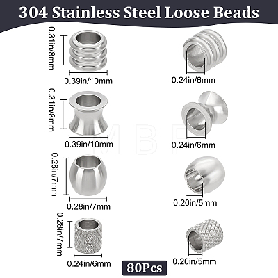 40Pcs 5 Styles 201 & 304 Stainless Steel European Beads STAS-BBC0001-98-1