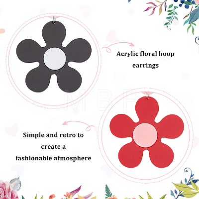 2 Pairs 2 Colors Acrylic Flower Asymmetrical Earrings EJEW-FI0001-09-1