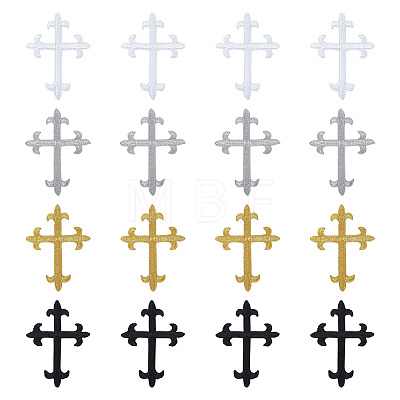 DICOSMETIC 16Pcs 4 Styles Cross Fleury Polyester Embroidery Iron on Applique Patch PATC-DC0001-02-1