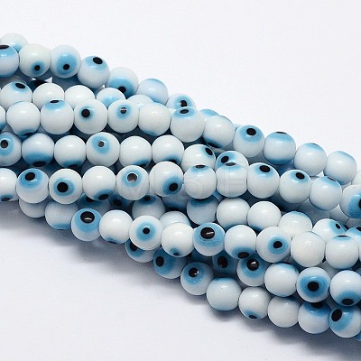 Handmade Evil Eye Lampwork Round Bead Strands LAMP-L055-6mm-07-1