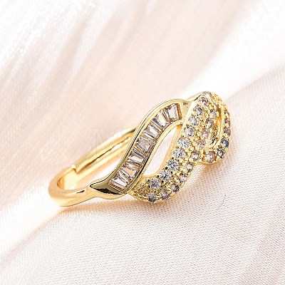 Brass Micro Pave Clear Cubic Zirconia Rings for Women RJEW-U047-14G-1