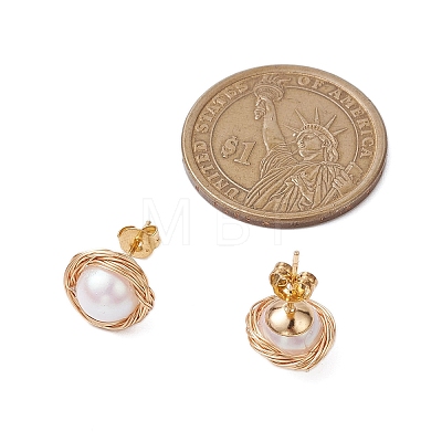 Brass Wired & Plastic Imitation Pearl Ear Studs EJEW-JE06123-1