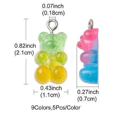 45Pcs 9 Colors Transparent Resin Pendants RESI-YW0001-03-1