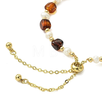 Adjustable Natural Cultured Freshwater Pearl & Amber Beads Slider Bracelets for Women BJEW-JB13608-1