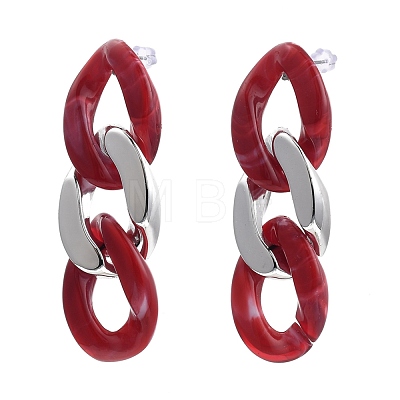 Acrylic & CCB Plastic Curb Chains Dangle Stud Earrings EJEW-JE04240-M-1