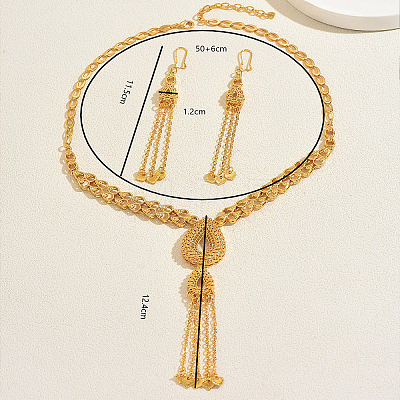 Vintage Alloy Hollow Teardrop Tassel Necklace & Earrings Sets for Women VM3749-1