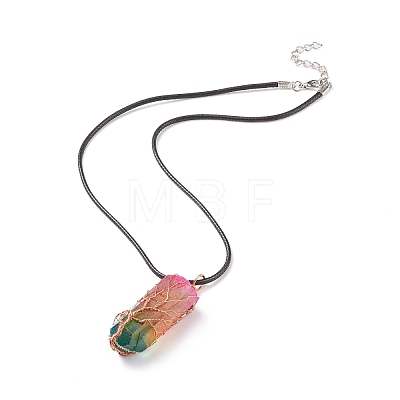 Natural Quartz Crystal Bullet with Tree of Life Pendants Necklace NJEW-JN03876-1