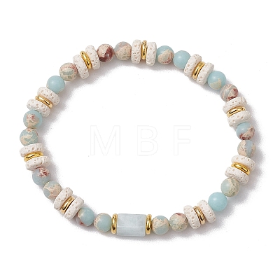 Natural Lava Rock & Synthetic Aqua Terra Jasper & Natural Aquamarine Beads Strethch Bracelets BJEW-JB11666-01-1