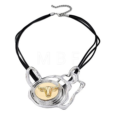 Alloy Cattle Head Pendant Imitation Leather Cord 3-Strand Necklaces for Women WG24E1E-01-1