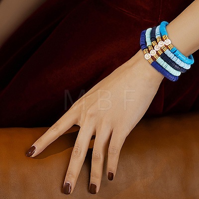 10Pcs 10 Style Handmade Polymer Clay Heishi Beaded Stretch Bracelets Set with Heart BJEW-SW00036-03-1