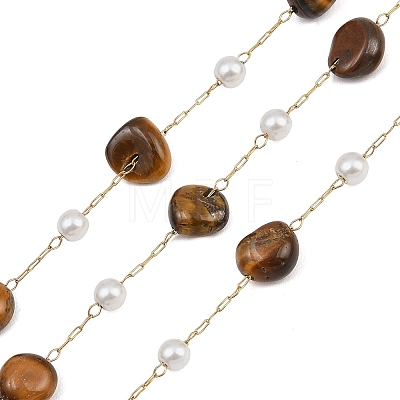 Natural Tiger Eye Nuggets & 316 Stainless Steel Handmade Link Chains CHS-K021-14G-07-1