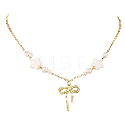 Alloy Crystal Rhinestone Bowknot Pendant Necklaces NJEW-TA00168-1