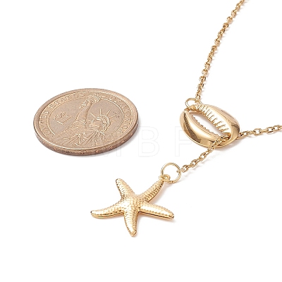 304 Stainless Steel Shell with Star Pendant Lariat Necklace for Women NJEW-JN04208-01-1