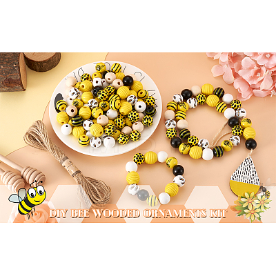 Kissitty DIY Bee Wooded Ornaments Kit DIY-KS0001-28-1