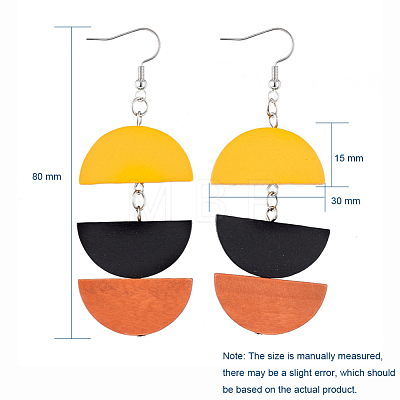 Semicircle Wood Dangle Earrings X-EJEW-JE03892-1