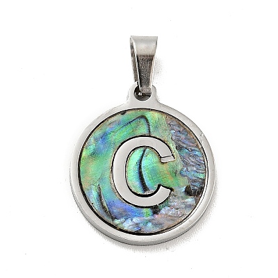 304 Stainless Steel with Paua Shell Pendants STAS-G268-02C-P-1