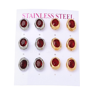 6 Pairs 304 Stainless Steel Pave Cubic Zirconia Stud Earrings SA-CBADCF0-04GP-01-1