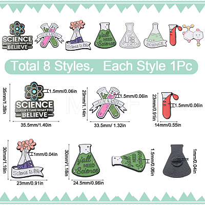 8Pcs 8 Styles Chemistry Theme Enamel Pins JEWB-SC0001-29-1