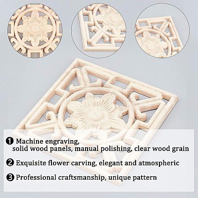 Natural Solid Wood Carved Onlay Applique Craft WOOD-WH0101-60-1