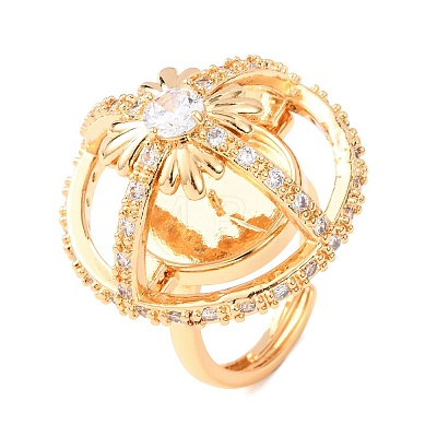 Brass Micro Pave Clear Cubic Zirconia Adjustable Ring Components KK-G551-07G-1