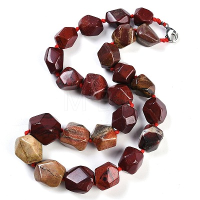 Natural Red Rainbow Jasper Nuggets Beaded Necklaces for Women Men NJEW-K388-01Q-1