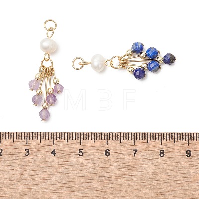 7Pcs 7 Styles Natural Mixed Gemstone with Pearl Dangle Pendants PALLOY-JF05223-1