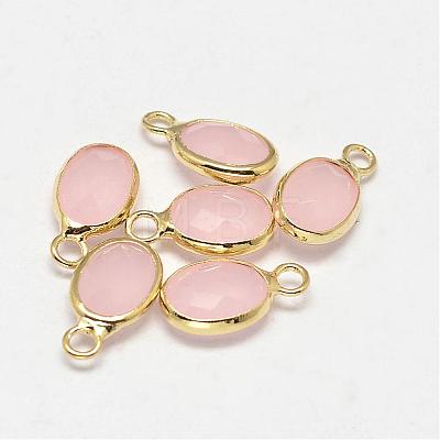 Oval Faceted Golden Tone Brass Glass Charms GLAA-O015-25G-1