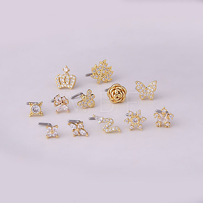 Brass Micro Pave Cubic Zirconia L-Shaped Nose Rings WGA70D4-16-1