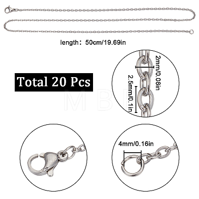 SUNNYCLUE 20Pcs 304 Stainless Steel Cable Chain Necklaces Set STAS-SC0006-22P-1