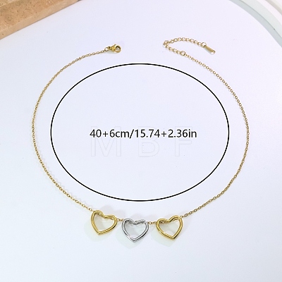 Two Tone Stainless Steel Triple Heart Pendant Necklaces for women OL9793-1