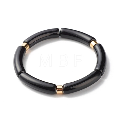 Curved Tube Acrylic Beads Stretch Bracelet for Girl Women BJEW-JB06945-02-1