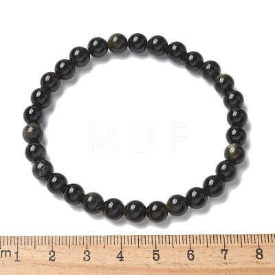 Natural Golden Sheen Obsidian Bead Stretch Bracelets X-BJEW-K212-A-020-1