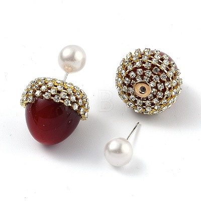 Acorn Resin Imitation Pearl Barbell Cartilage Earrings EJEW-C500-03-1