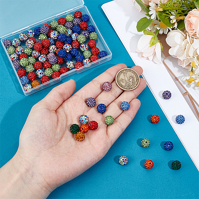 10mm Disco Ball Clay Beads Mixed Colors Pave Rhinestones Spacer Round Beads RB-PH0003-10mm-M-1