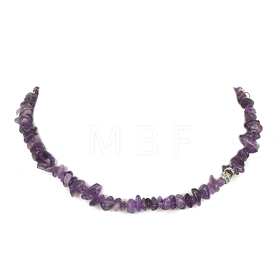 Natural Amethyst Chips Beaded Necklace & Stretc Bracelet SJEW-JS01281-01-1