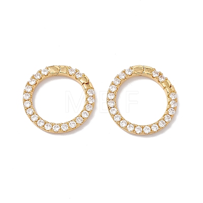 Rack Plating Brass Micro Pave Clear Cubic Zirconia Spring Gate Ring X-ZIRC-C040-25G-1