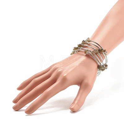 5-Loop Natural Labradorite Chip Beaded Wrap Bracelets for Women BJEW-JB01517-07-1