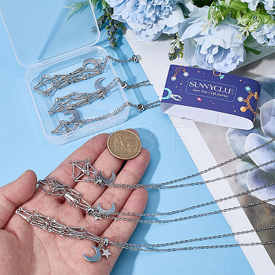 6Pcs 3 Styles 304 Stainless Steel Empty Macrame Pouch Star Moon Pendant Cable Chain Necklace Making NJEW-SC0001-87-1
