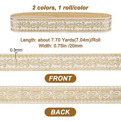 GOMAKERER 2 Rolls 2 Colors Ethnic Style Embroidery Flower Polyester Ribbons EJEW-GO0001-02-1