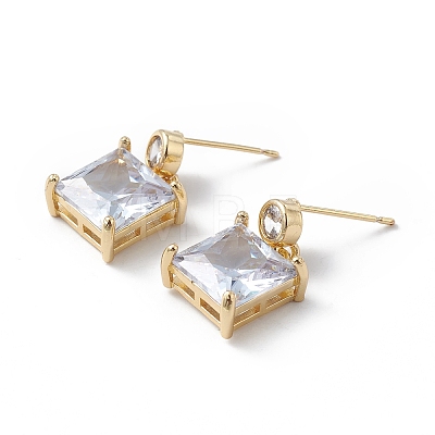 Clear Cubic Zirconia Square Dangle Stud Earrings EJEW-L261-002G-1