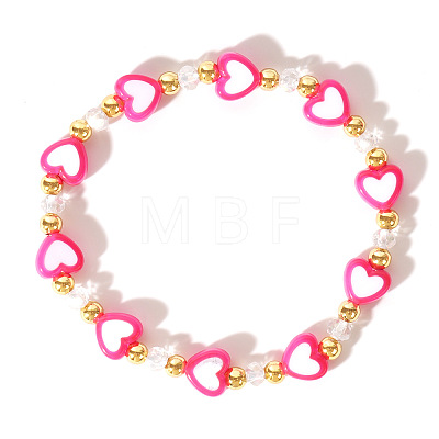 Acrylic Heart Baeds Stretch Bracelets OE2988-2-1