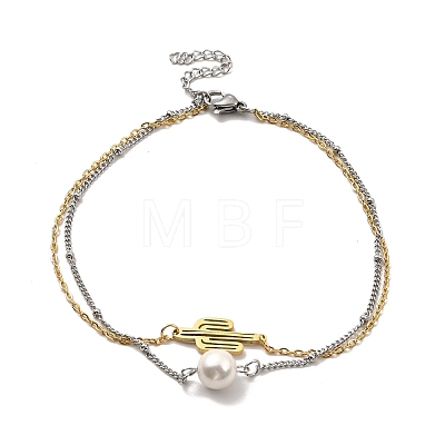 Two Tone 304 Stainless Steel Charm Anklet AJEW-C021-17-1