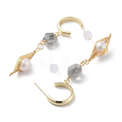 Natural Quartz Dangle Stud Earrings EJEW-P256-51G-1
