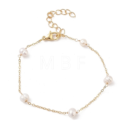 Natural Pearl Beaded Chain Bracelet BJEW-JB09447-1