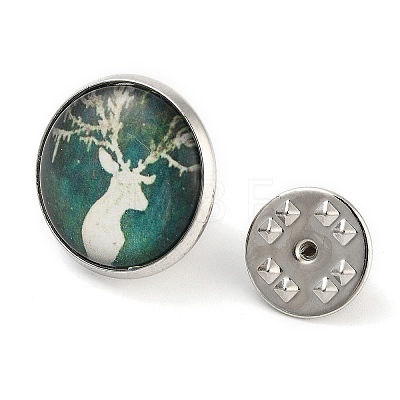 Round with Deer Glass Brooches JEWB-A022-01D-1